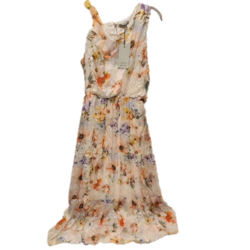 LARA G. silk blend pastel floral sleevless tiered maxi dress XL
